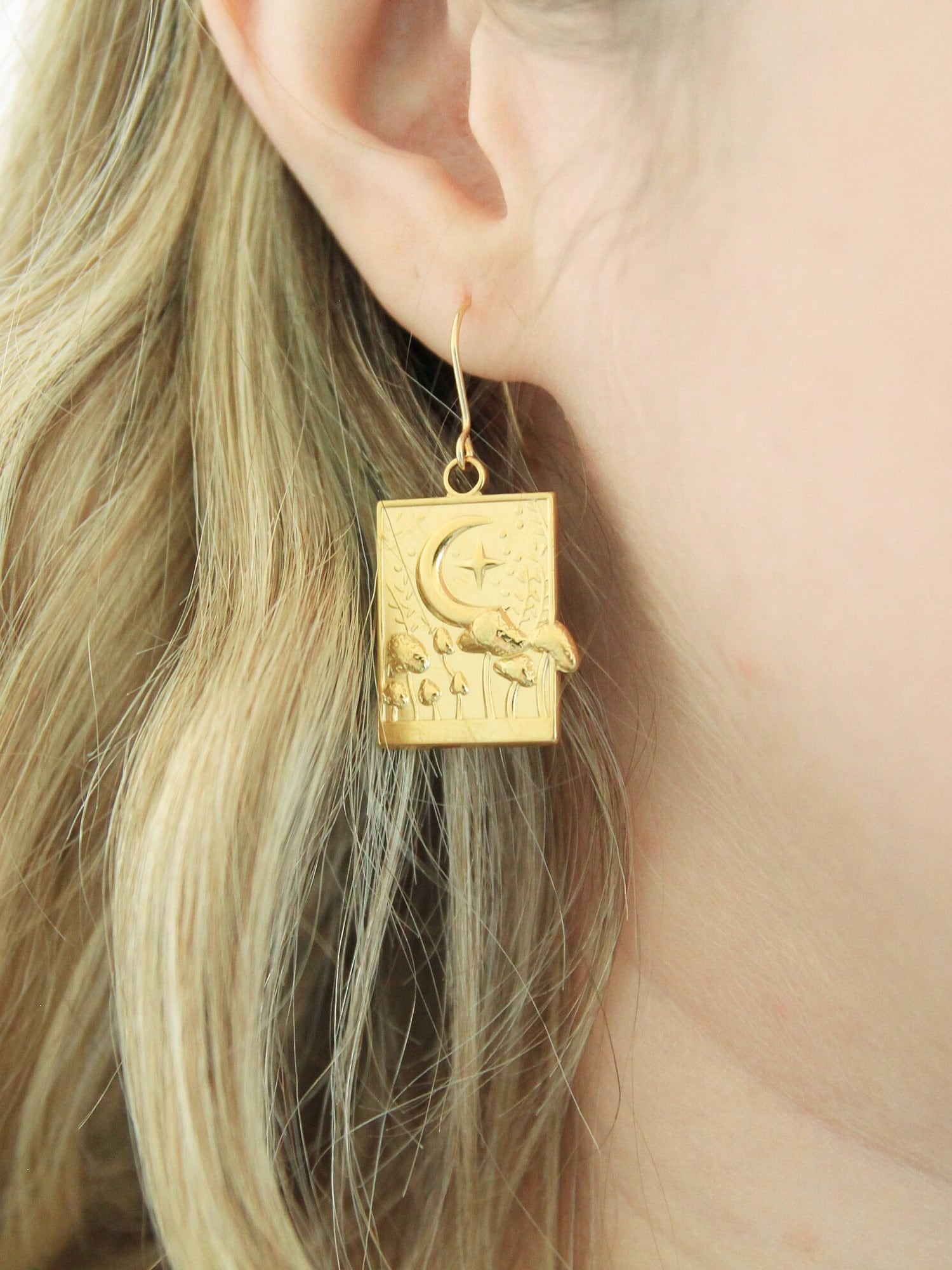 Gold Mushroom and Moon Earrings
