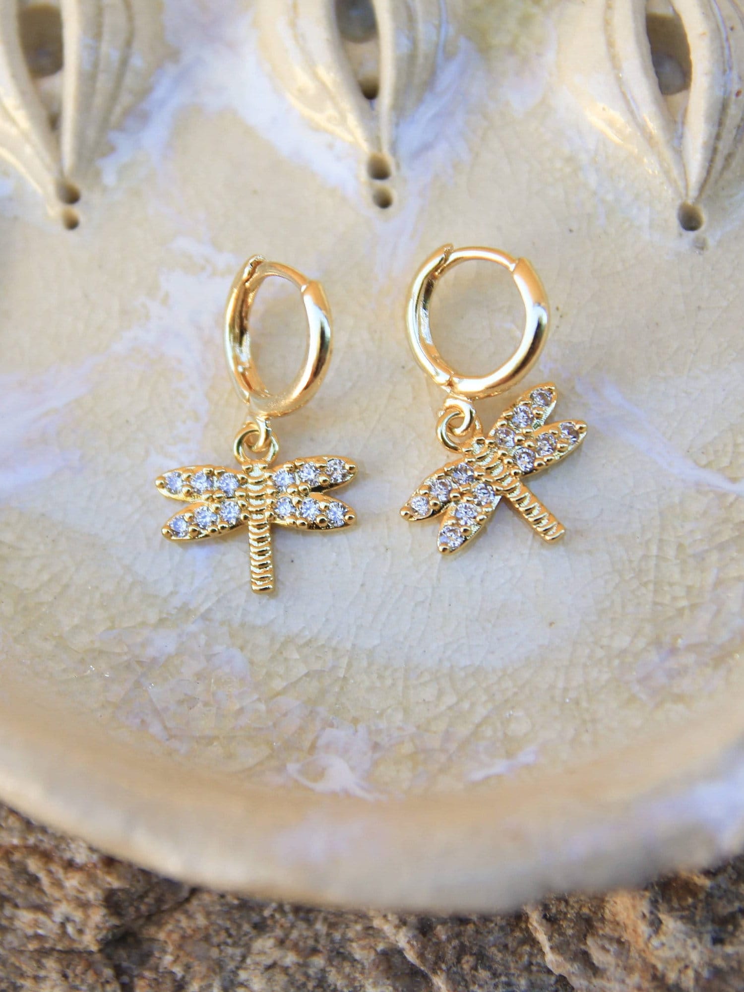 Gold Dragonfly Insect Earrings