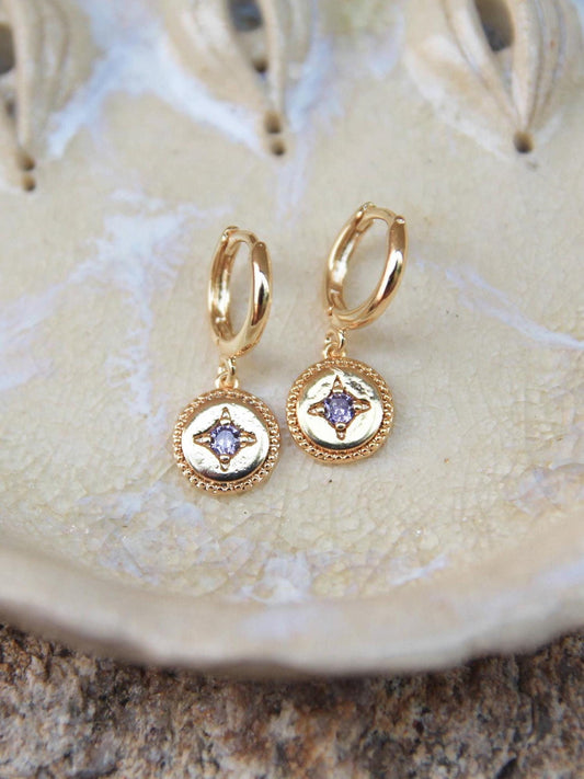 Gold Round Star Huggie Earrings