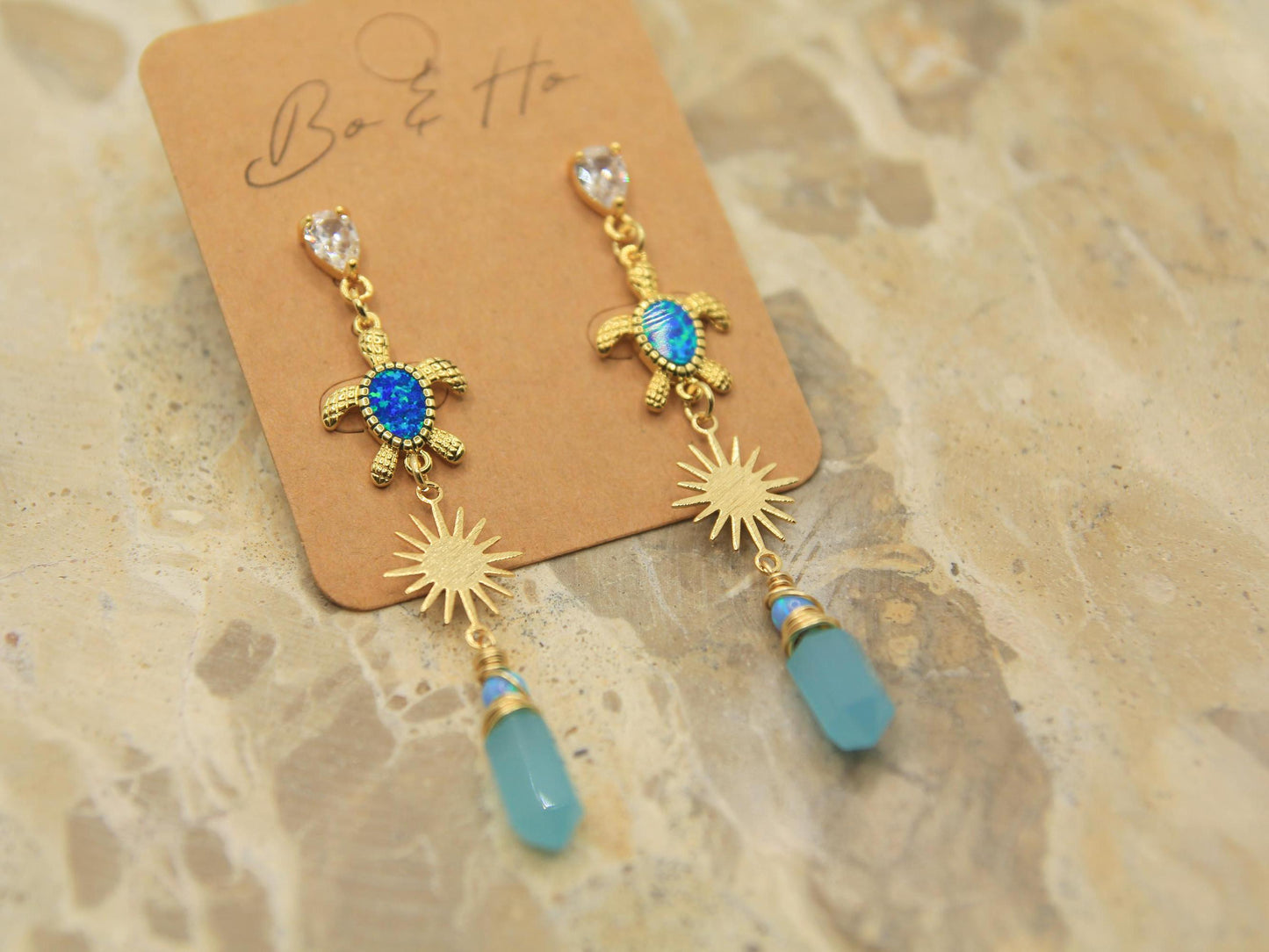 Blue Opal Turtle Earrings