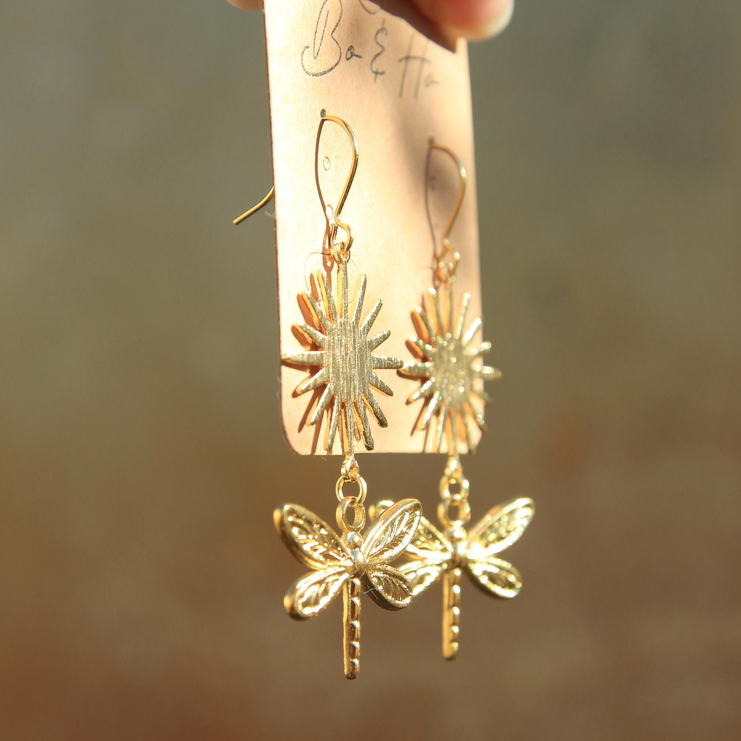 Gold Sun Dragonfly Earrings