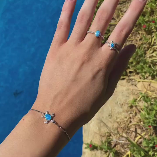 Blue Opal Silver Turtle Bracelet