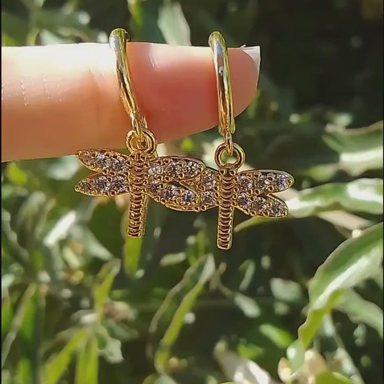 Gold Dragonfly Insect Earrings