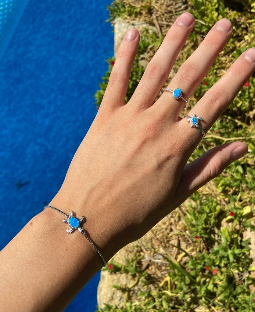 Blue Opal Silver Turtle Bracelet