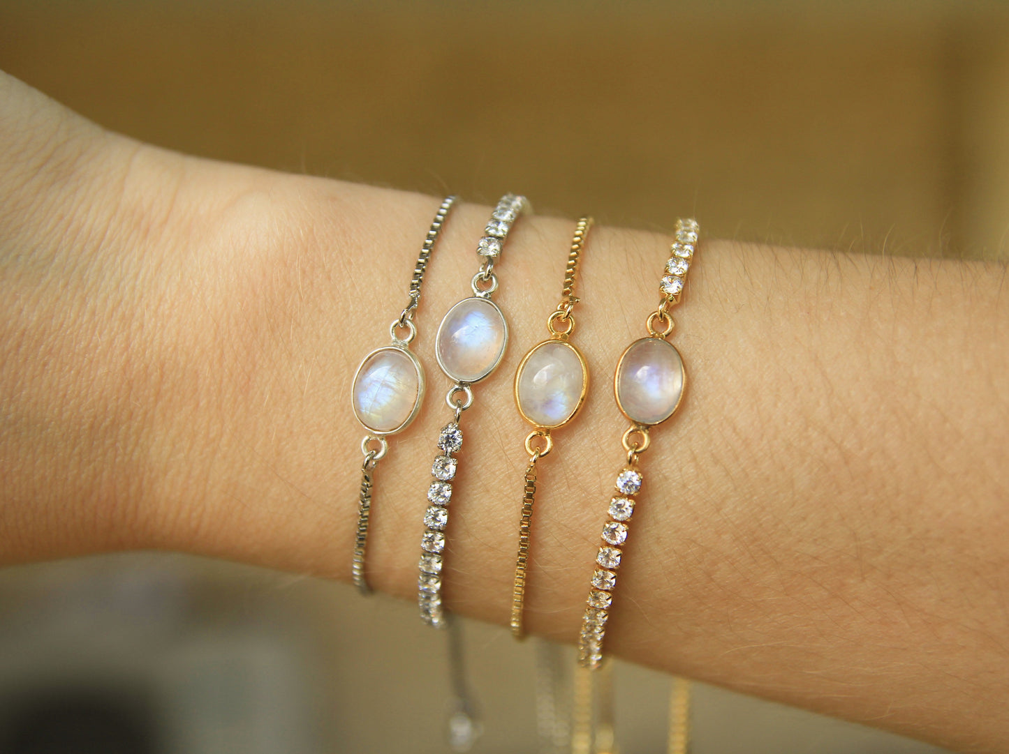 silver and gold moonstone bracelet