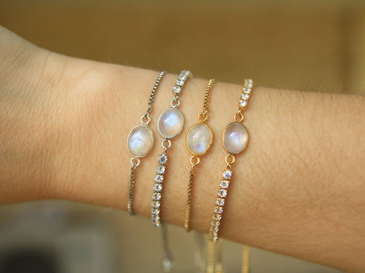 silver and gold moonstone bracelet