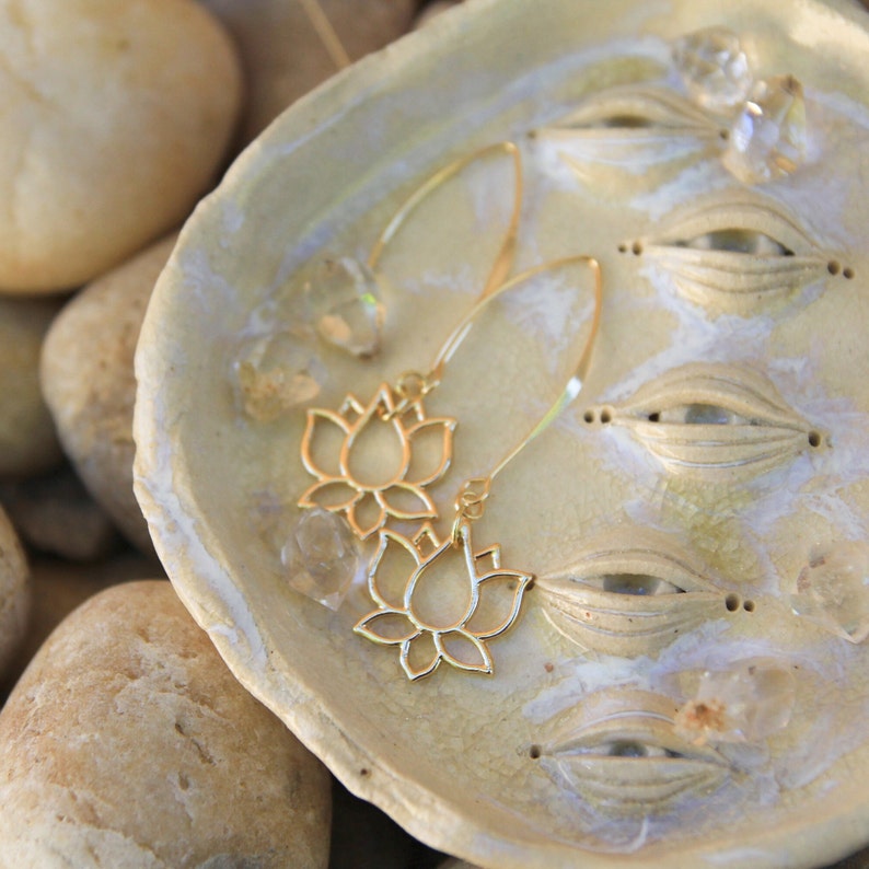 long gold plated lotus earrings 