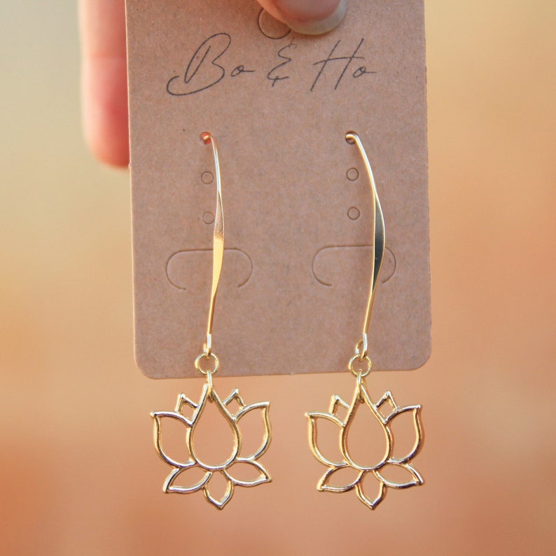 Long Gold Lotus Earrings