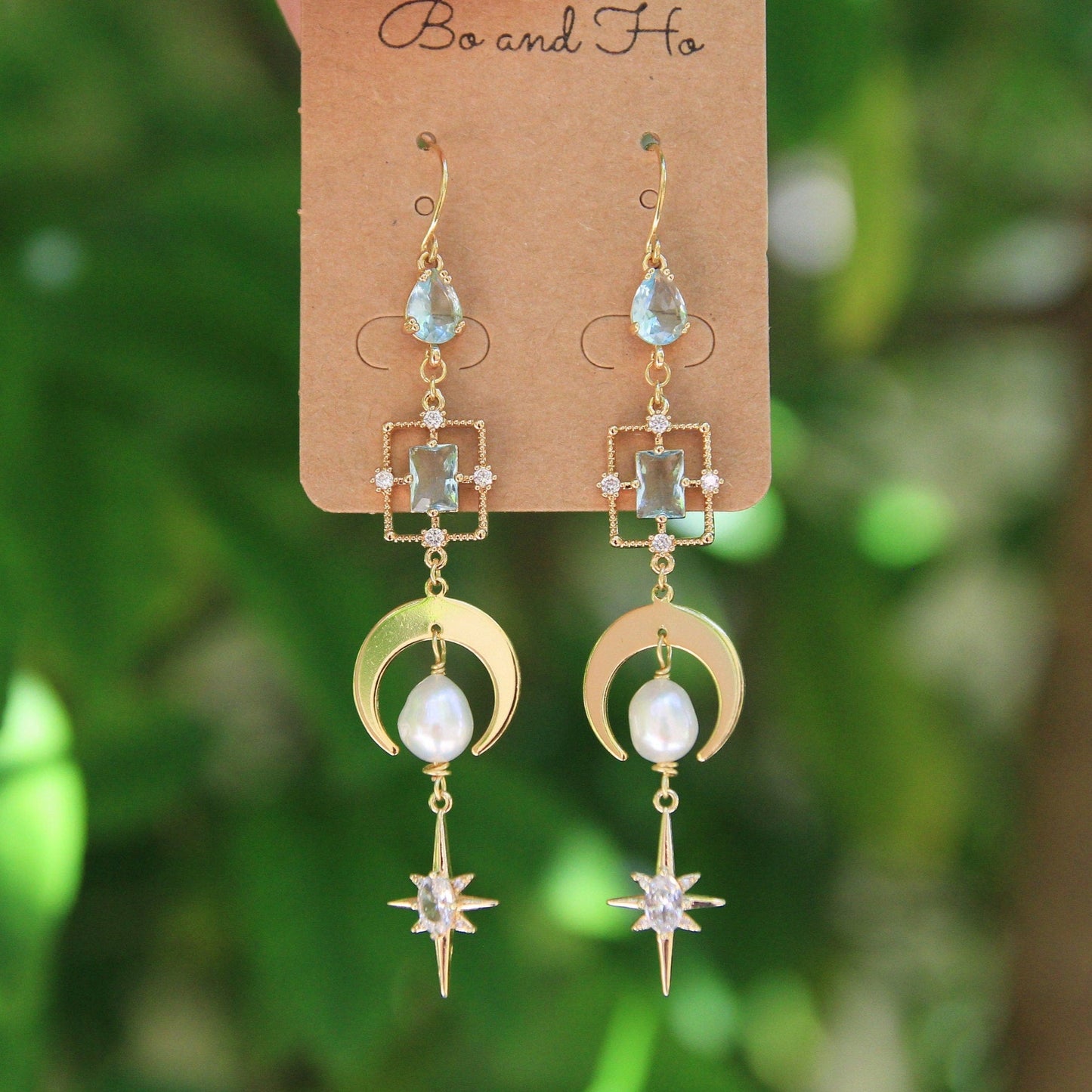 aquamarine celestial moon earrings 