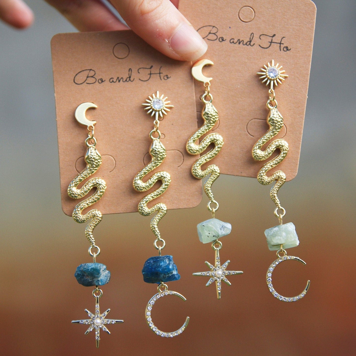 Raw Gemstone Snake Earrings