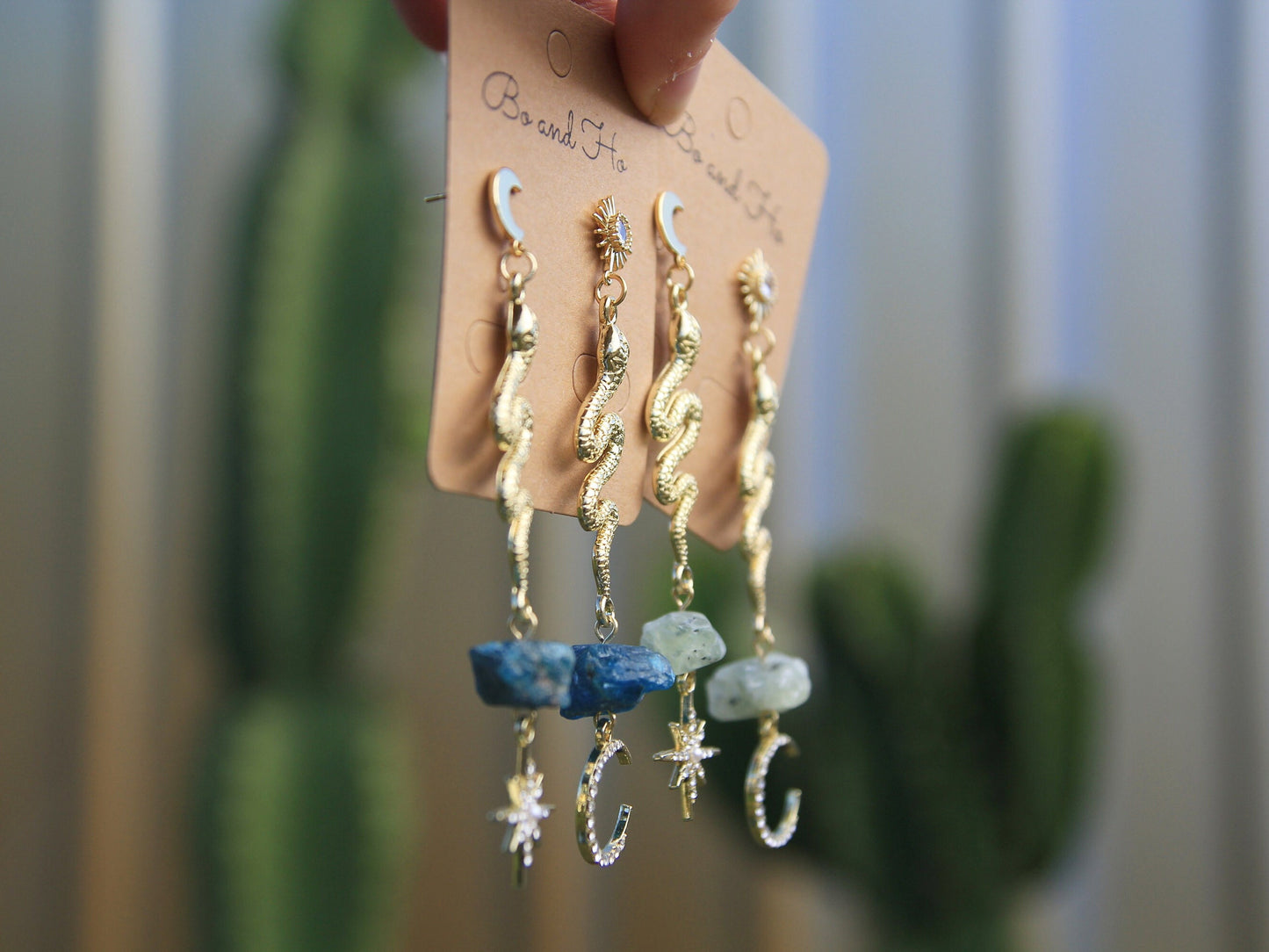 Raw Gemstone Snake Earrings