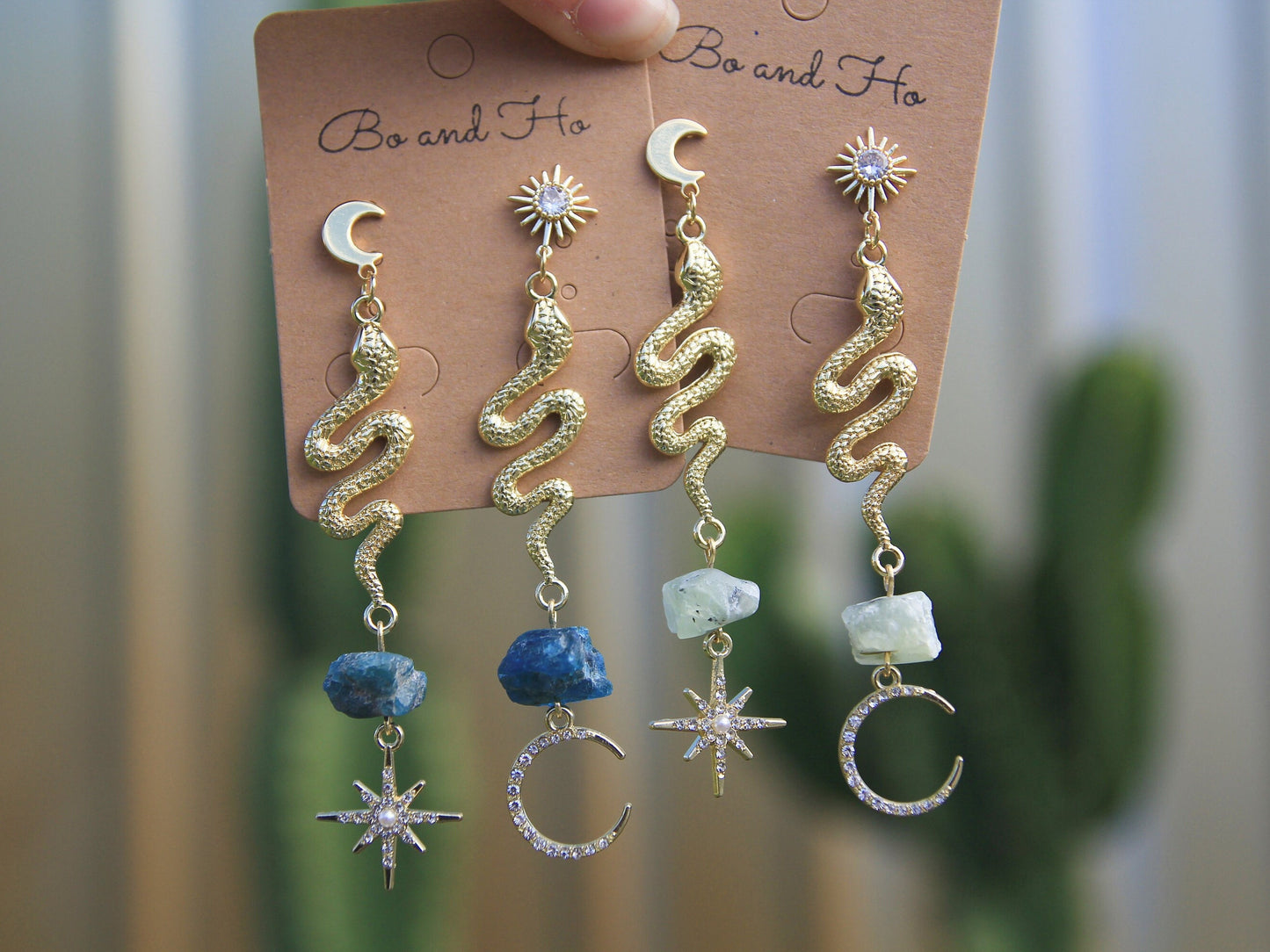 Raw Gemstone Snake Earrings