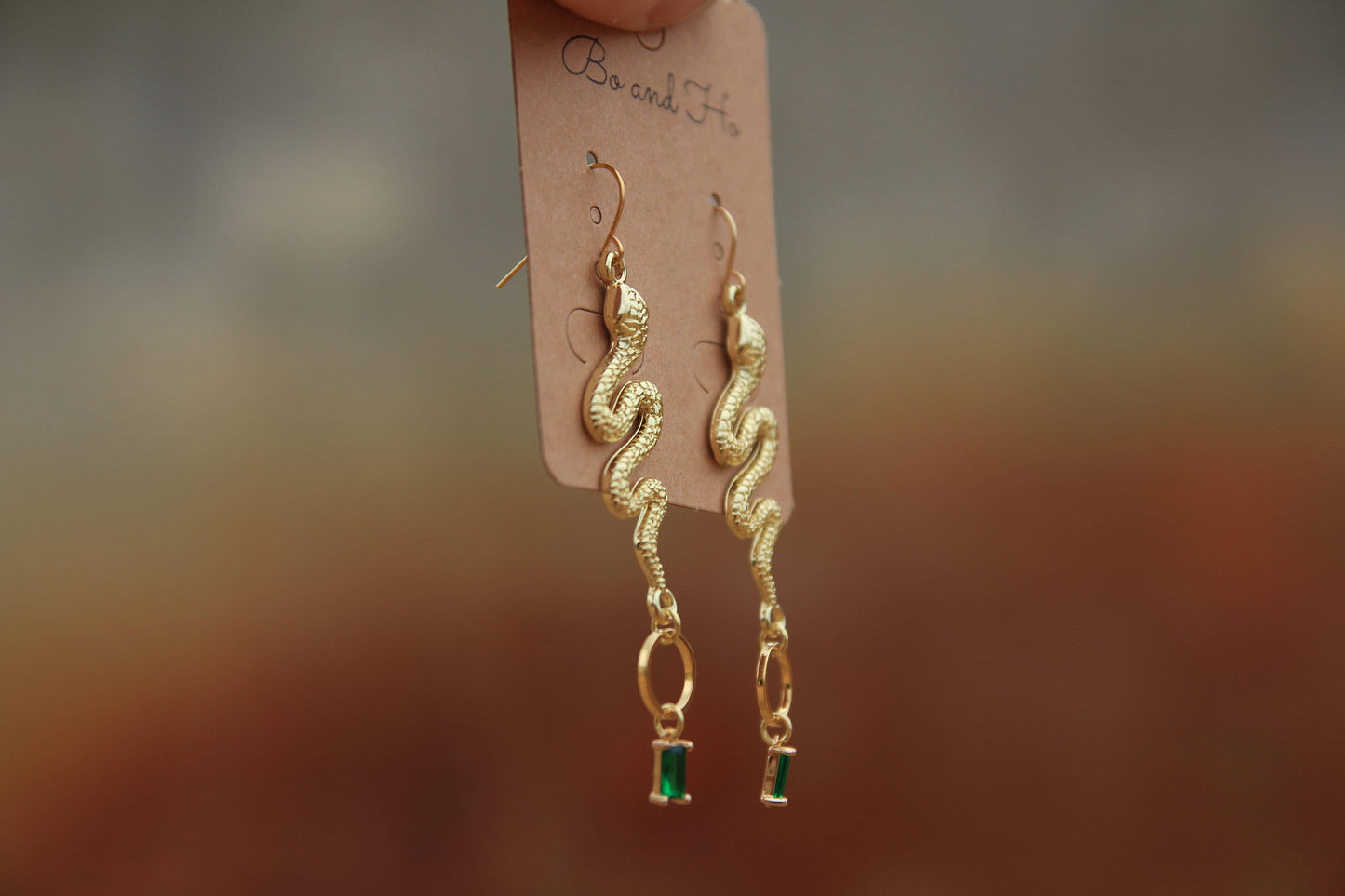 Emerald Green Snake Earrings