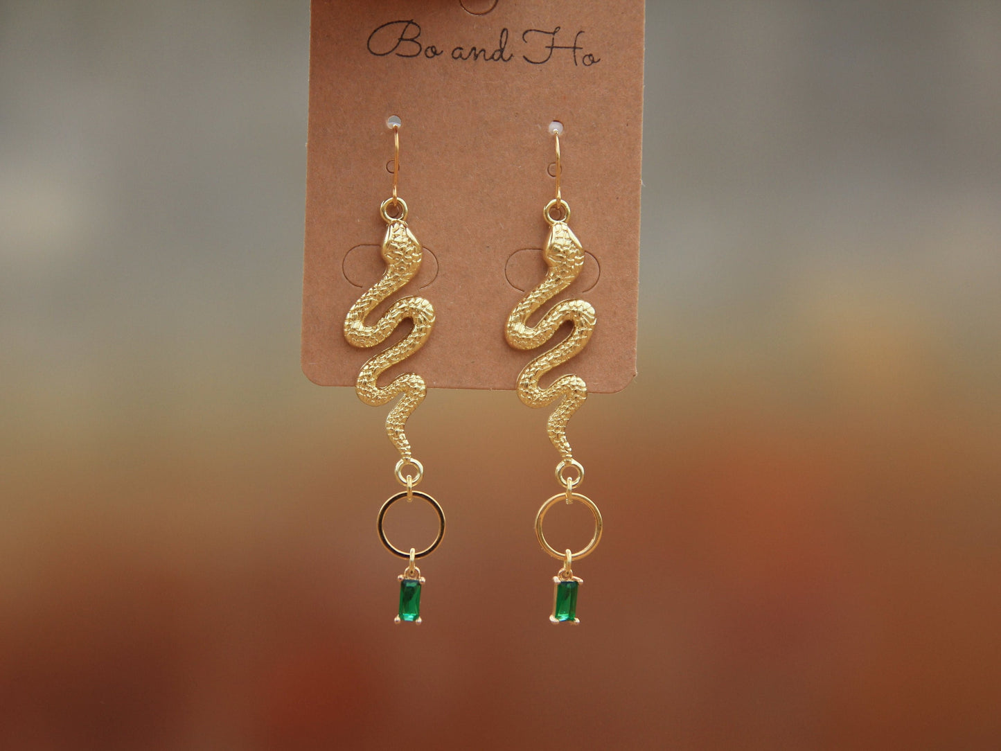 Emerald Green Snake Earrings