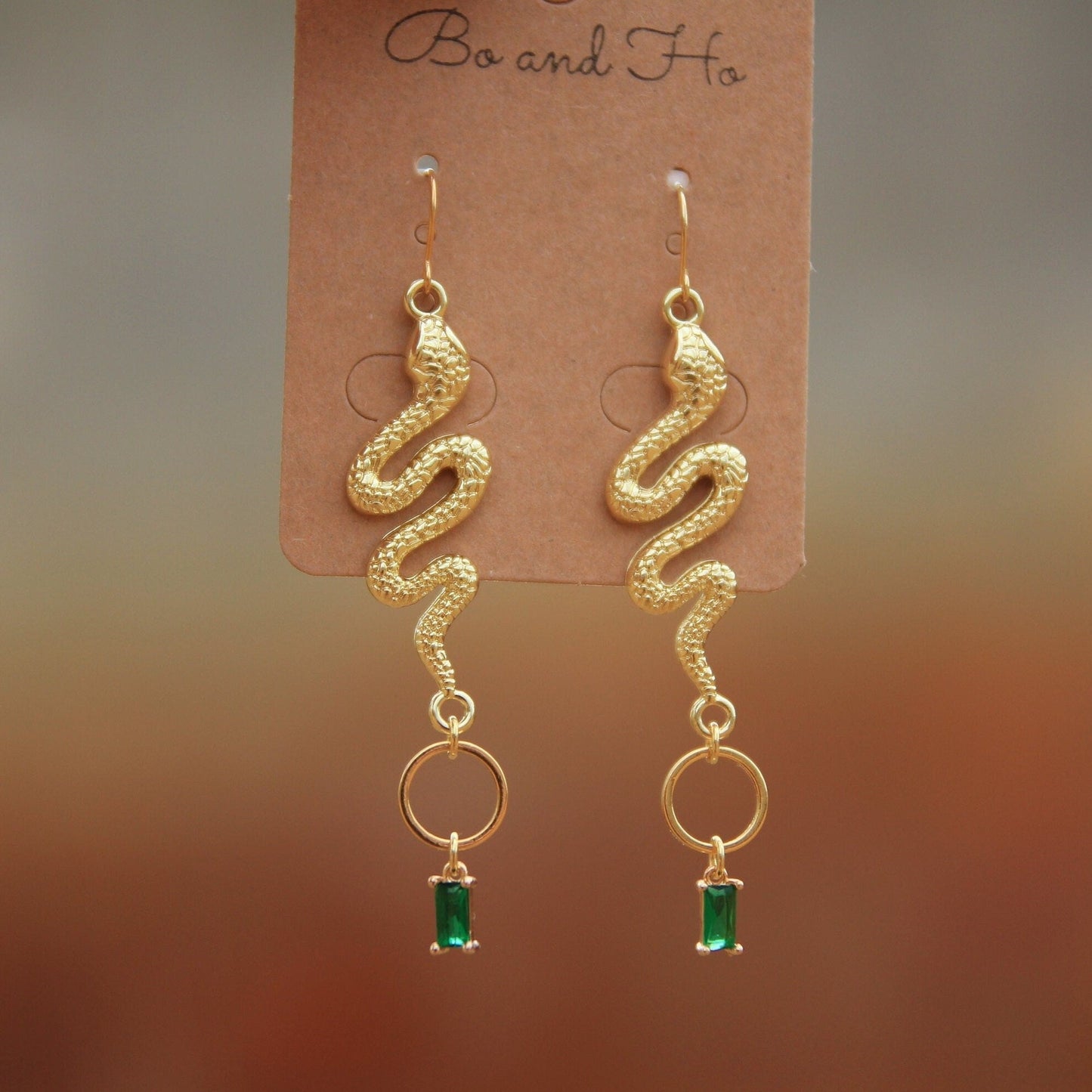 Emerald Green Snake Earrings