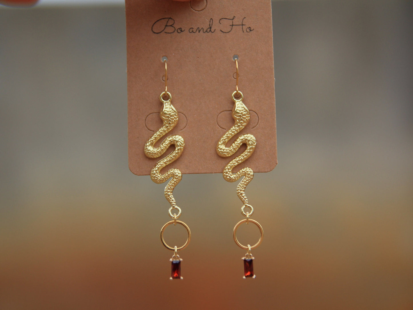 Garnet Red Snake Earrings