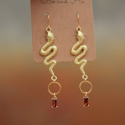 Garnet Red Snake Earrings