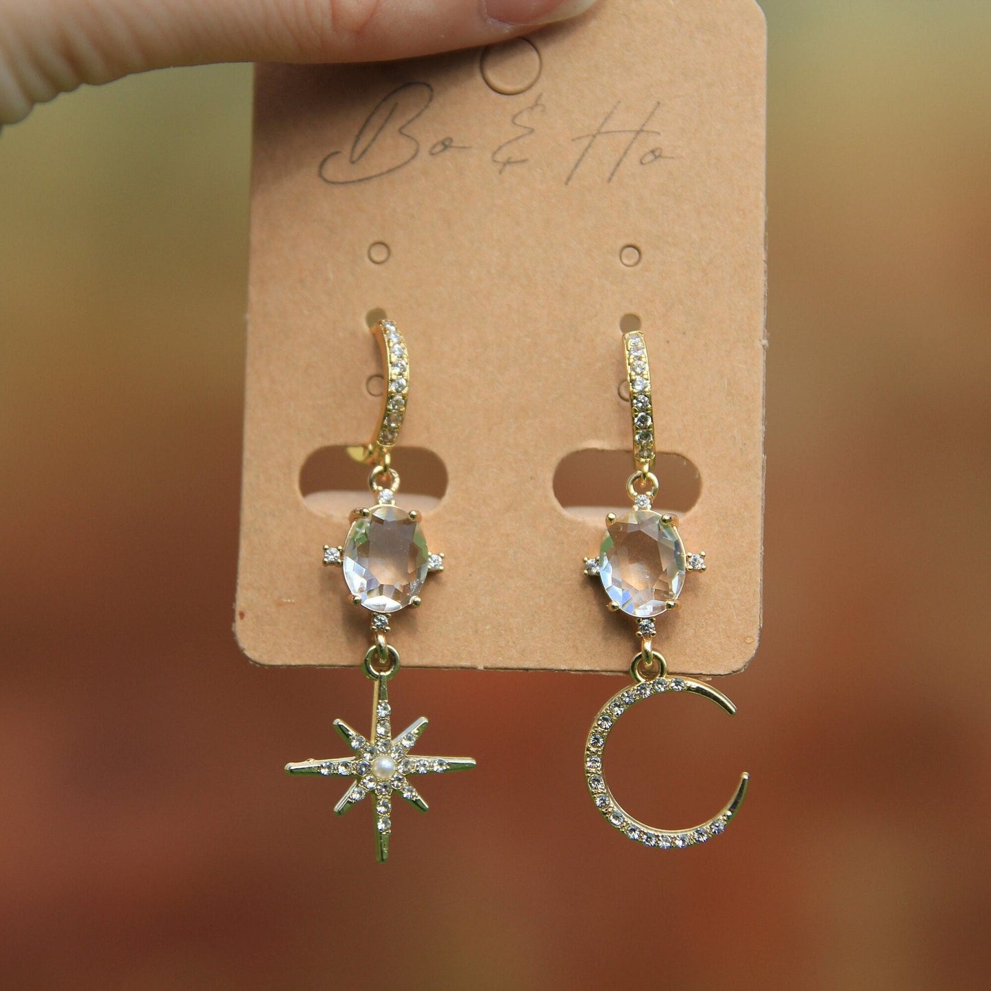 Crystal Celestial Star and Moon Earrings