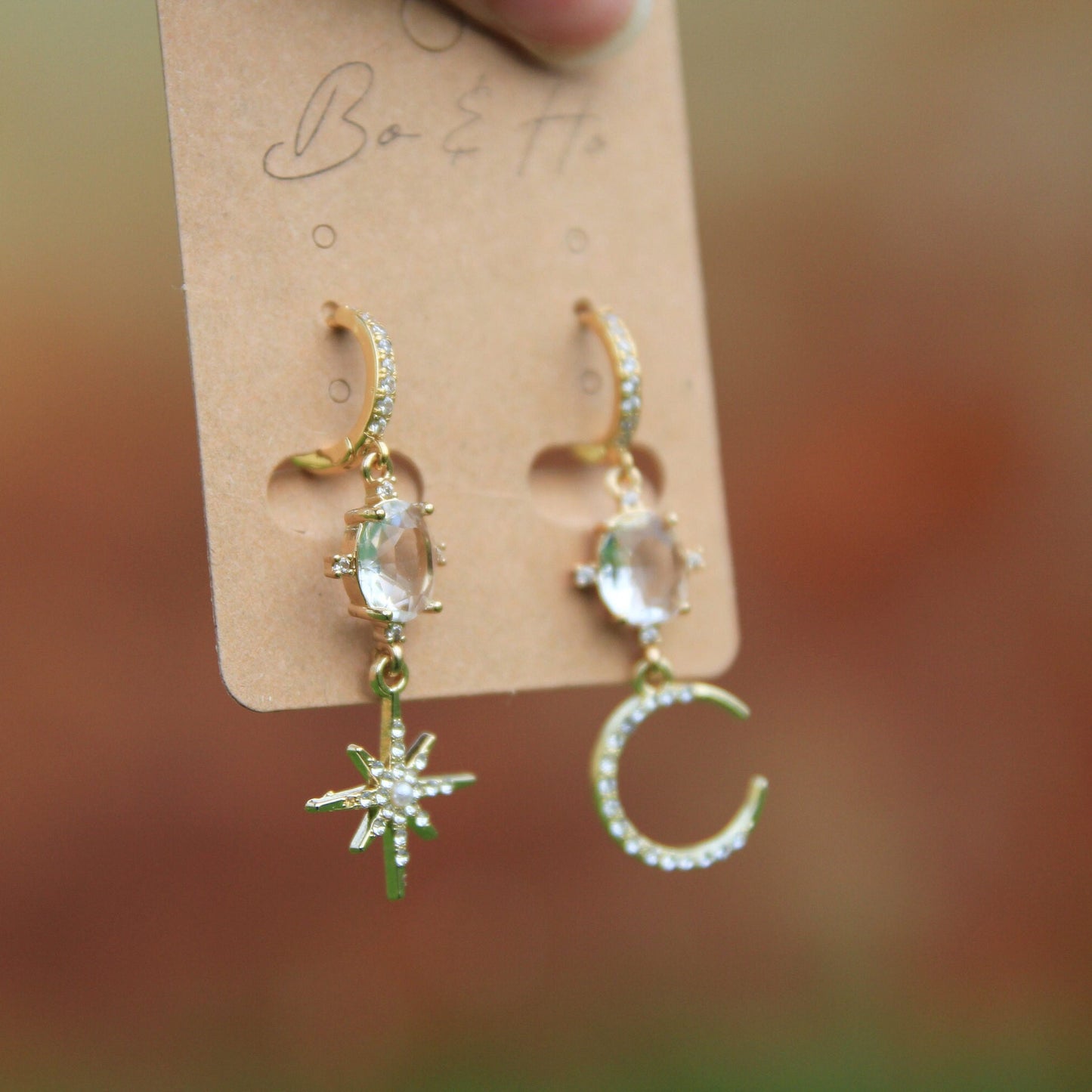 Crystal Celestial Star and Moon Earrings