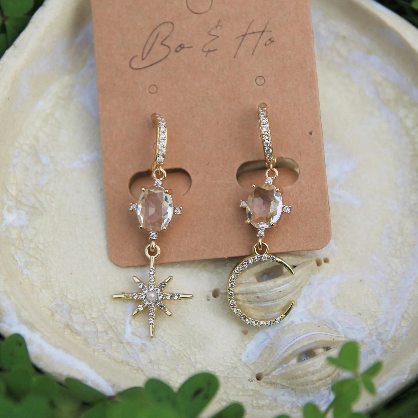 Crystal Celestial Star and Moon Earrings