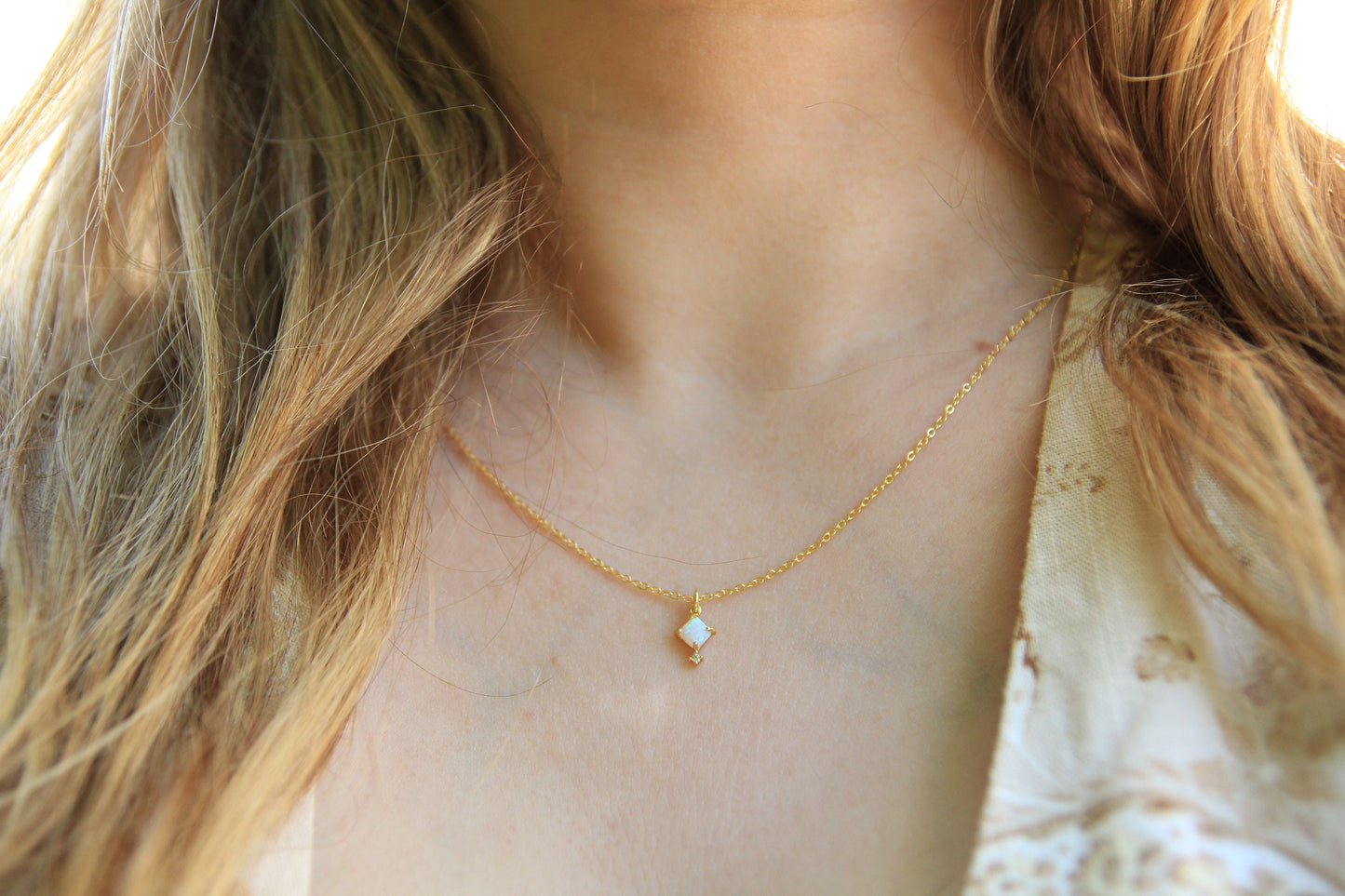 Gold Square Opal Necklace