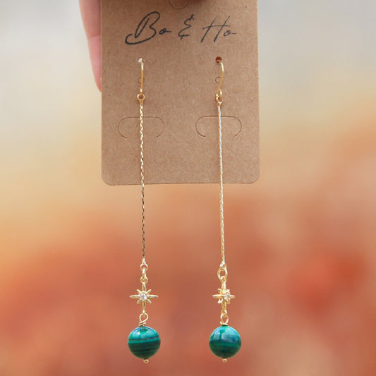 Gold Malachite Drop Earrings