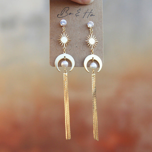 Pearl Sun and Moon Earrings