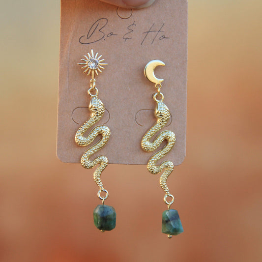 Natural Emerald Snake Earrings