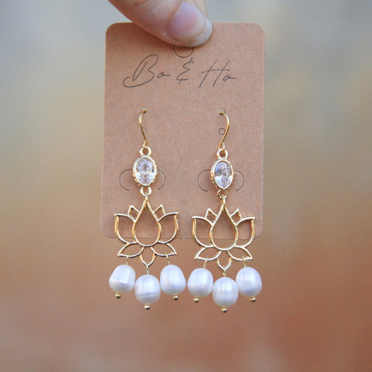 Pearl Gold Lotus Earrings