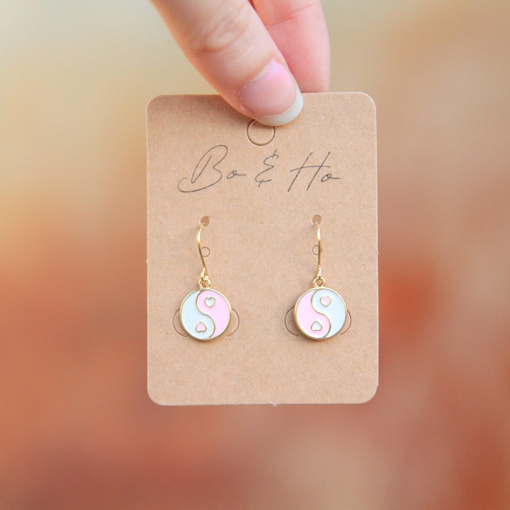 Yin and Yang Pink Heart Earrings