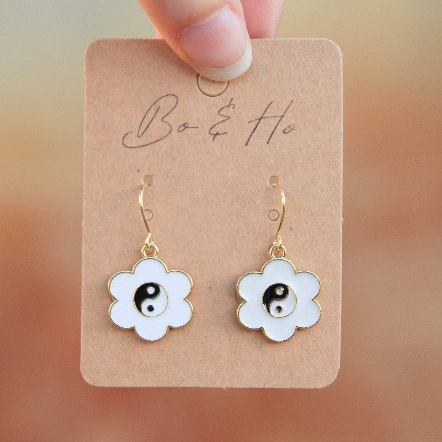 Yin and Yang White Flower Earrings