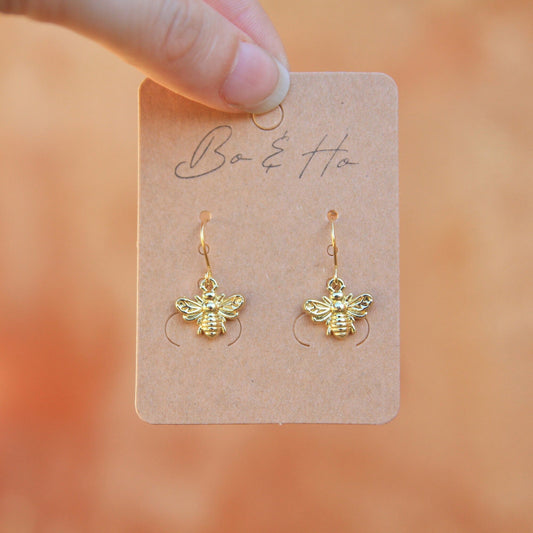 Minimalist Gold Bee Earrings / Bumblebee Insect Earrings