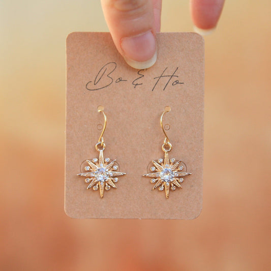 Vintage Cubic Zirconia Crystal Star Earrings