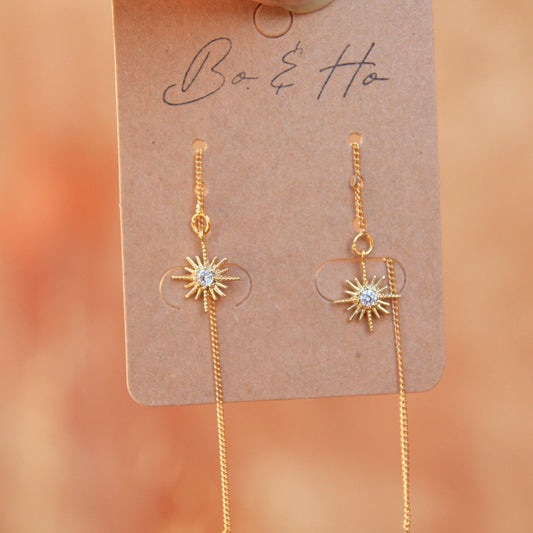 Minimalist CZ Star Threader Earrings