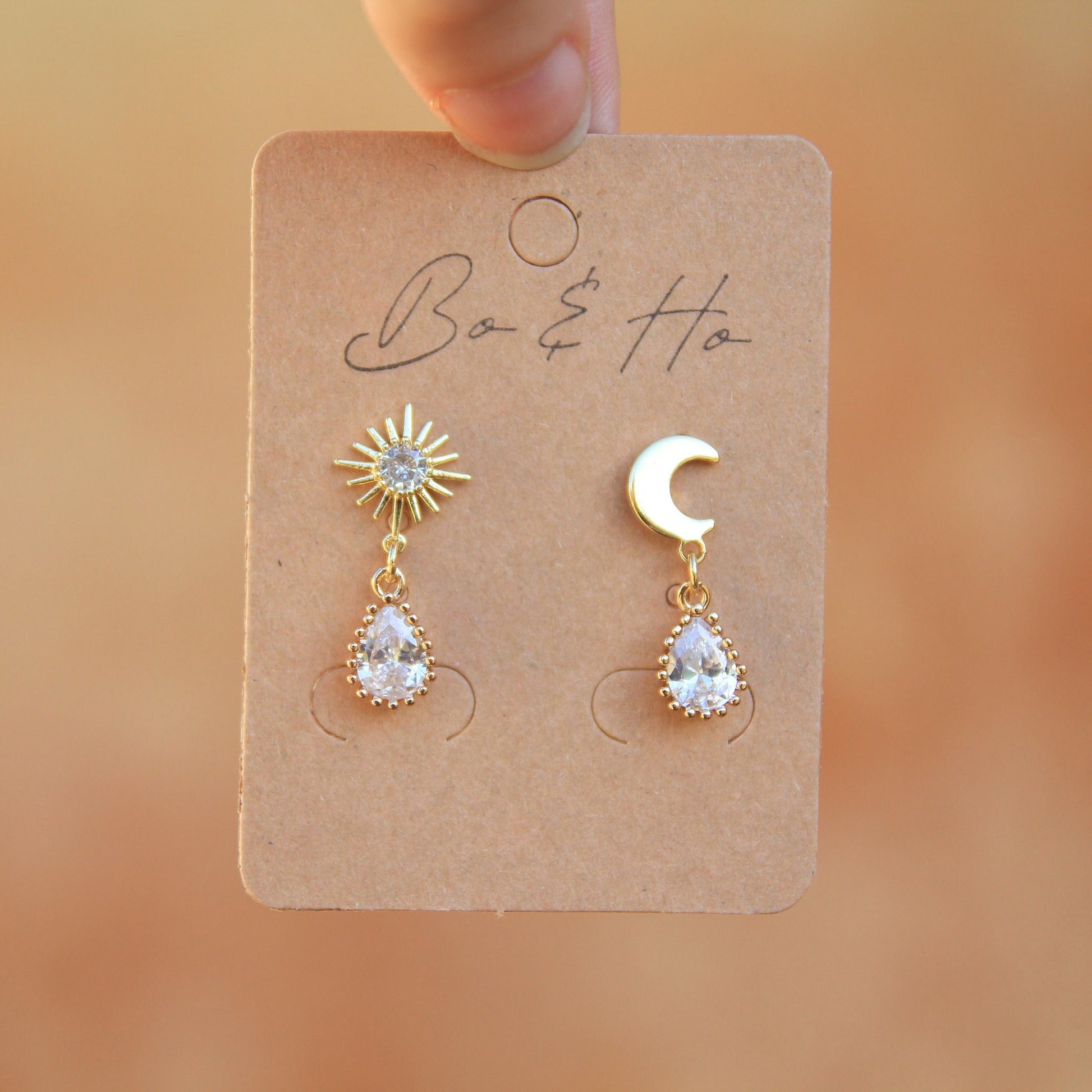 Asymmetric Star Moon Cubic Zirconia Earrings