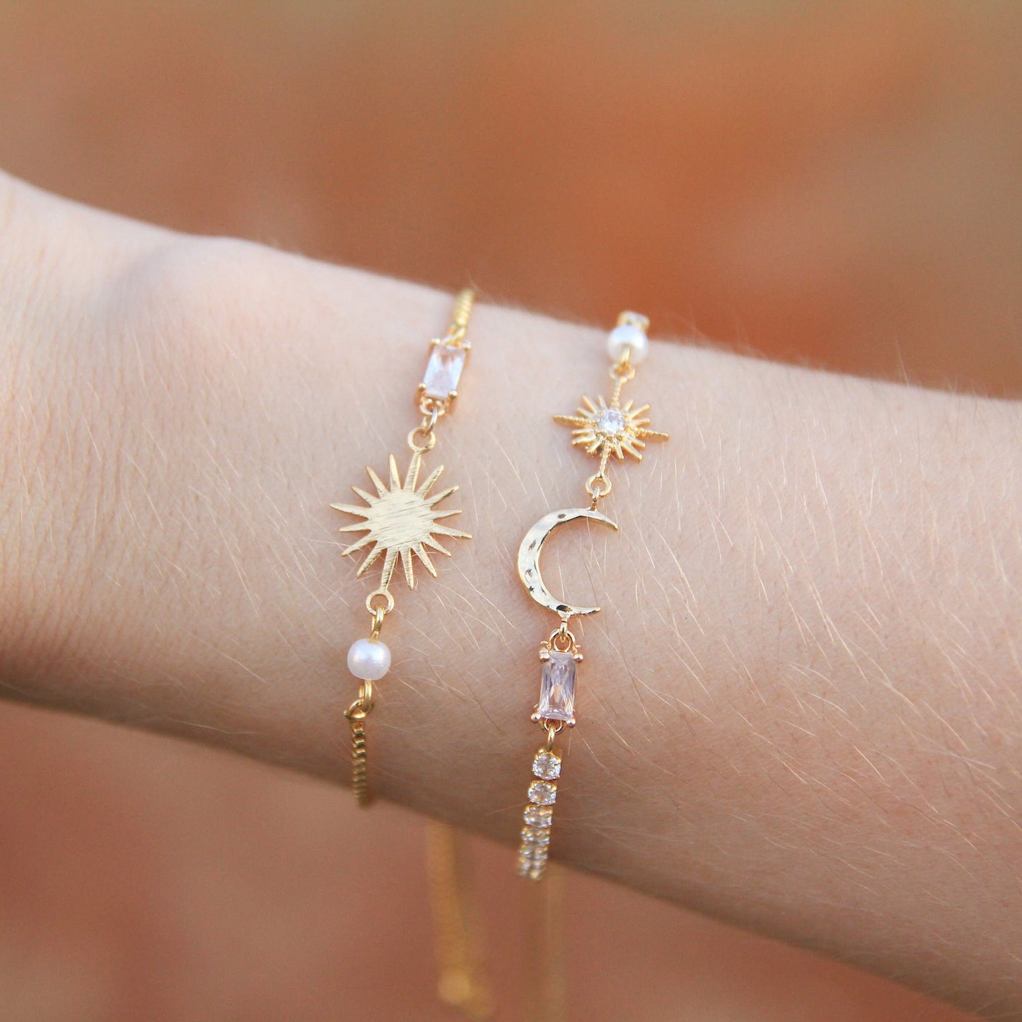 Cubic Zirconia Star and Moon Bracelet