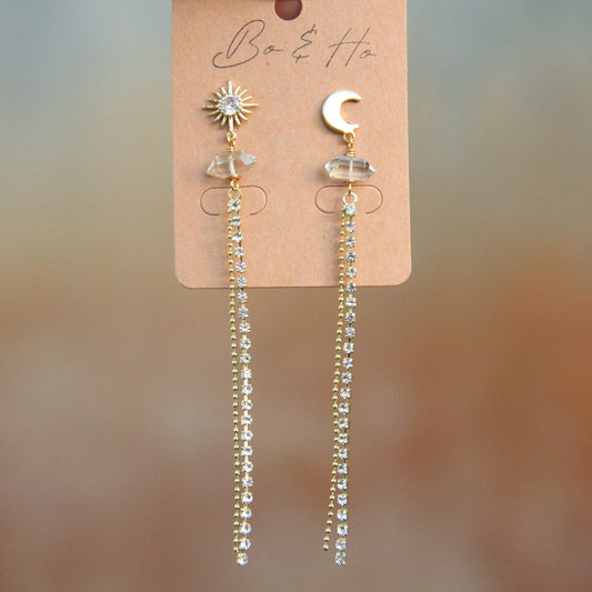 Green Amethyst Prasiolite Star and Moon Tassel Earrings