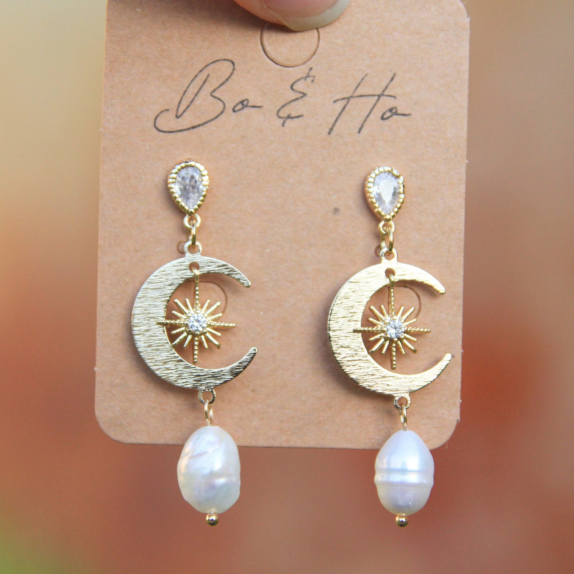 Gold Celestial Pearl Earrings