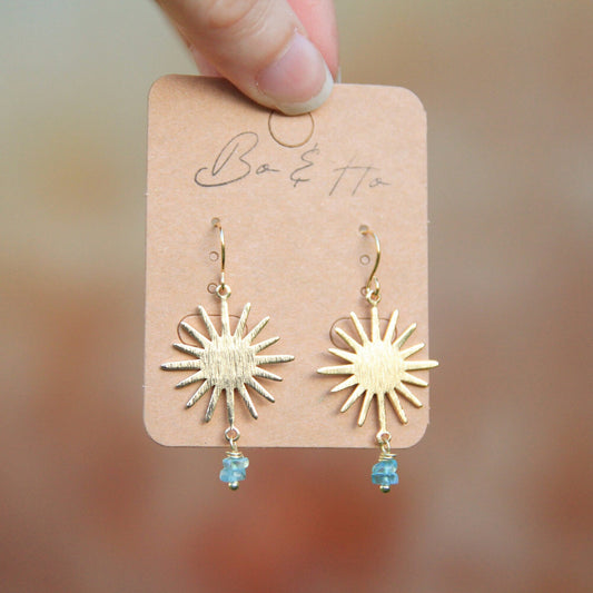 Gold Aquamarine Sun Earrings