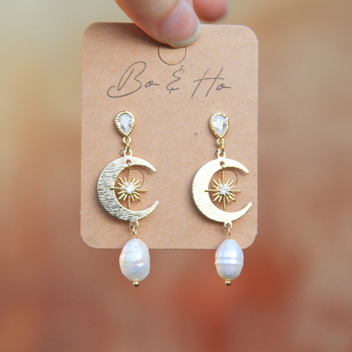 Gold Celestial Pearl Earrings