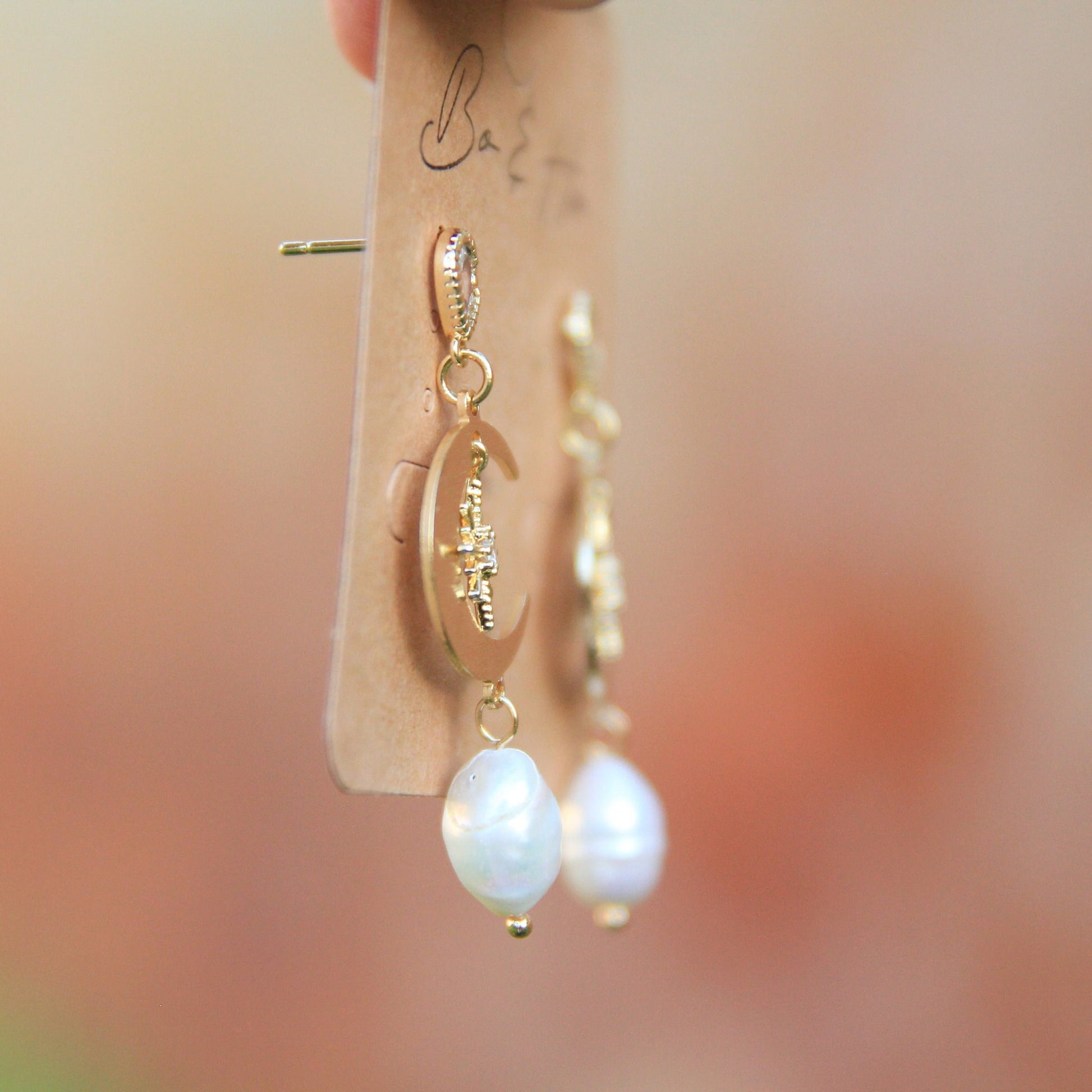 Gold Celestial Pearl Earrings