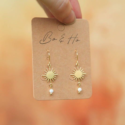 Gold Sun White Opal Earrings