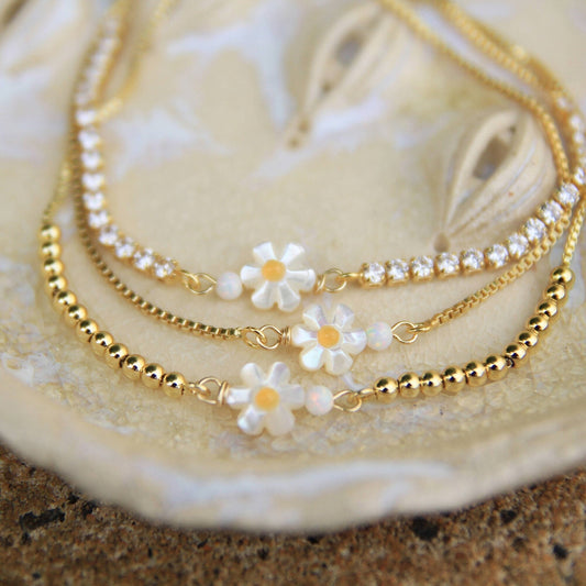 Gold Shell Daisy and Opal Bracelet