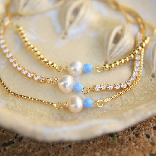 Gold Pearl and Blue Opal Bracelet