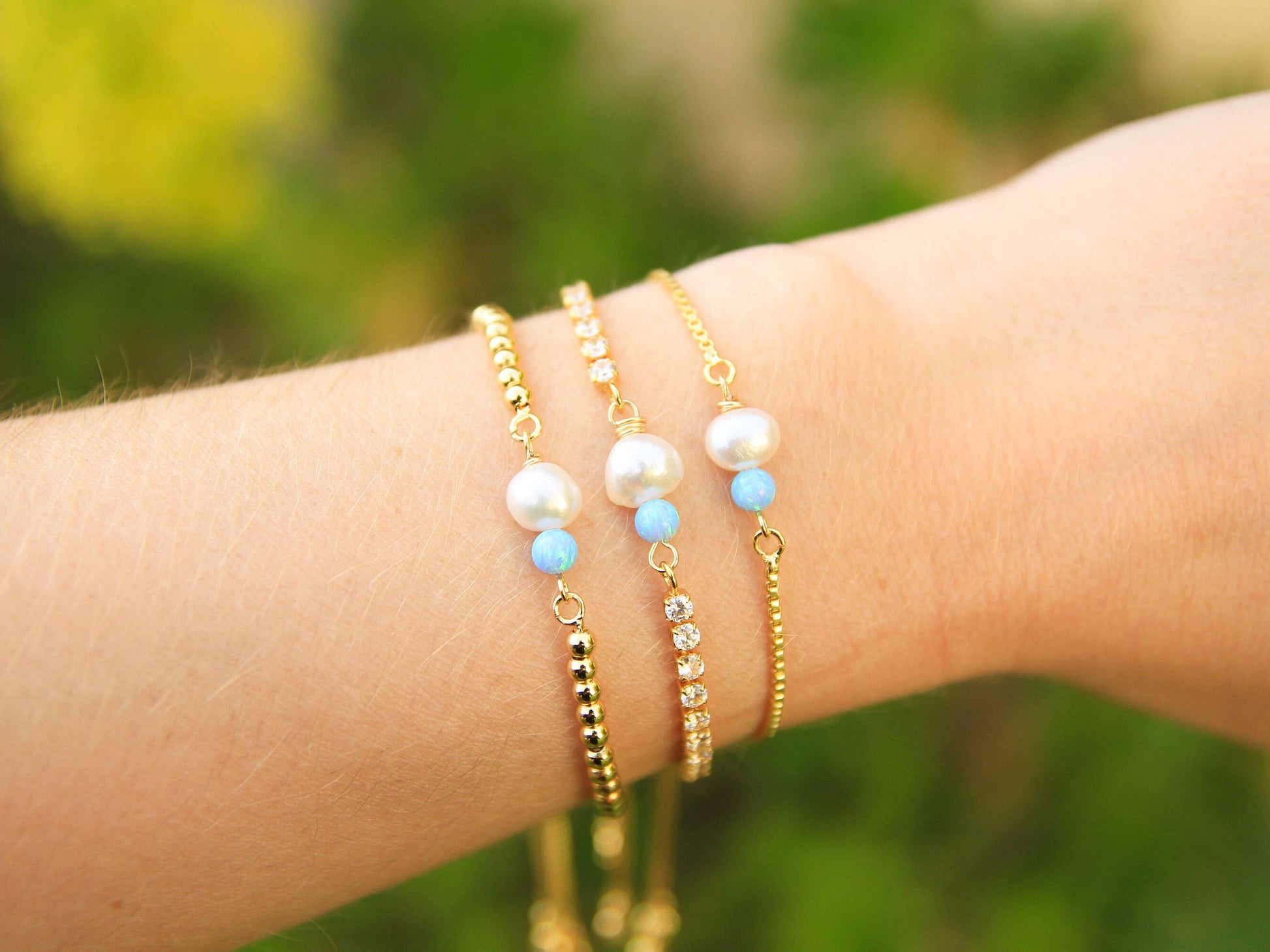 Gold Pearl and Blue Opal Bracelet