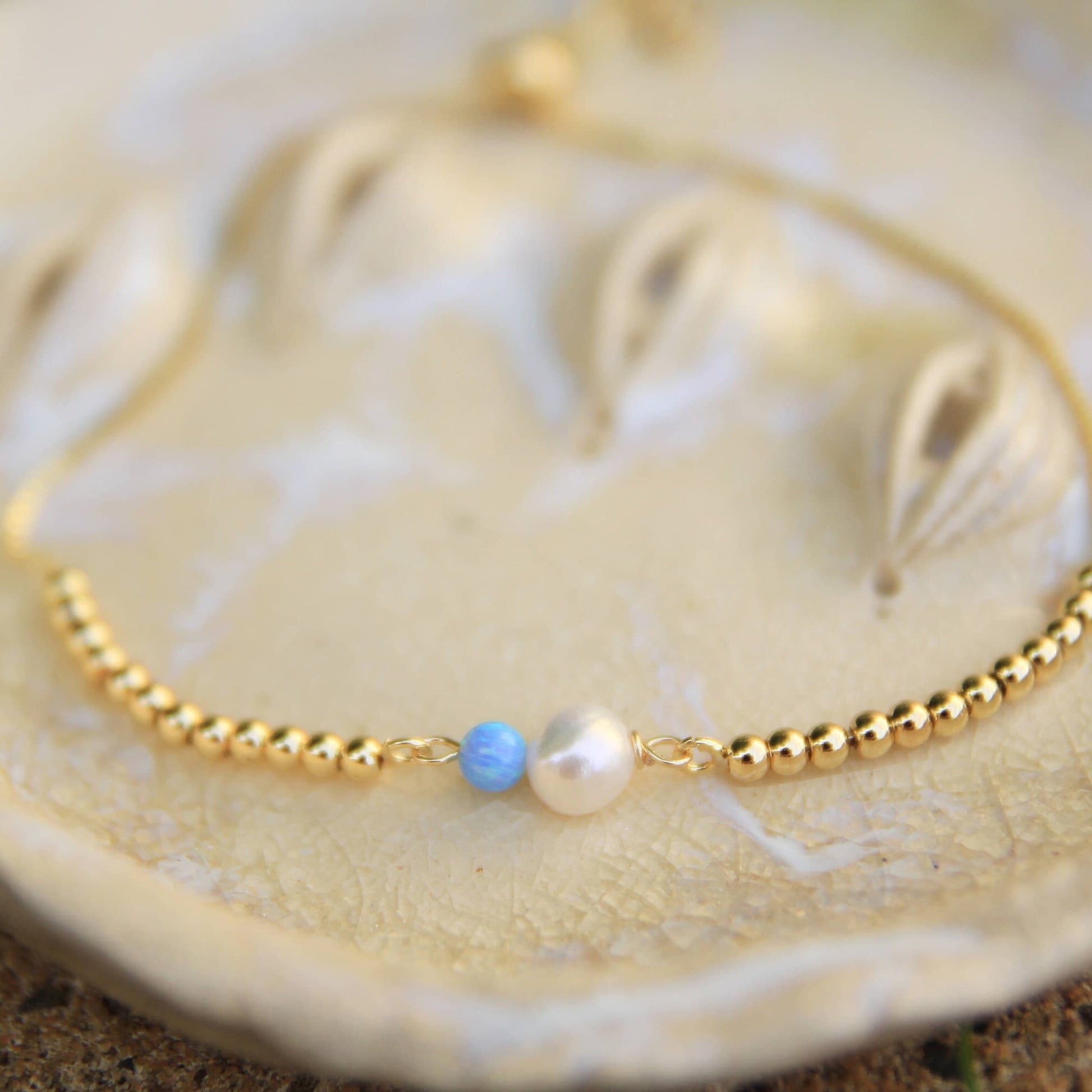 Gold Pearl and Blue Opal Bracelet