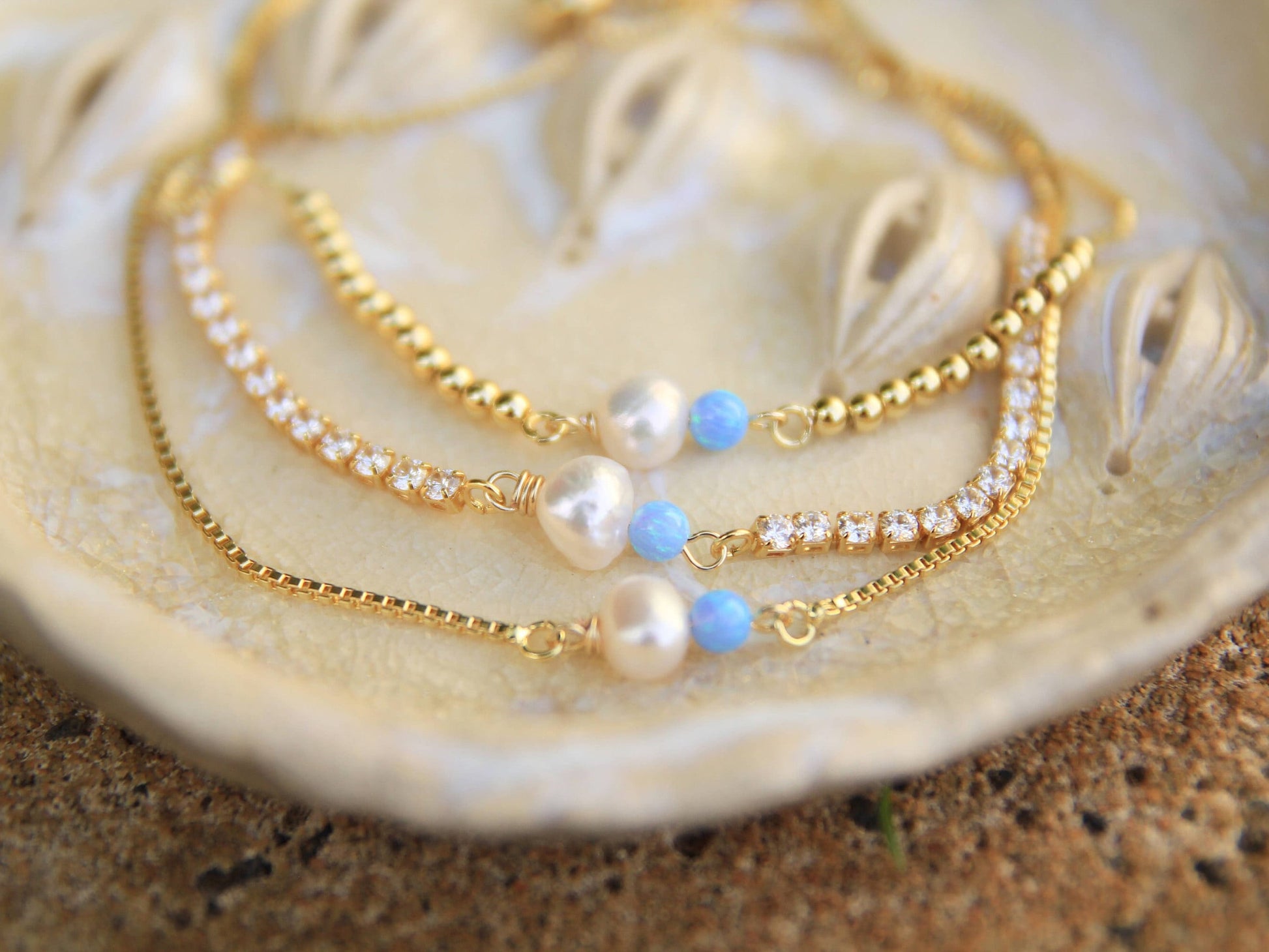 Gold Pearl and Blue Opal Bracelet