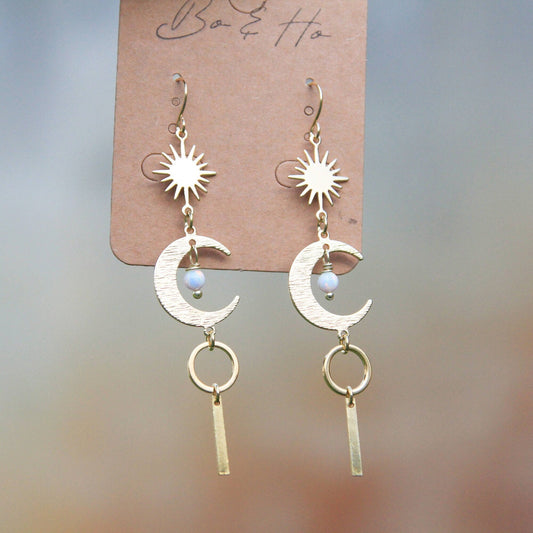 Gold Opal Sun & Moon Earrings