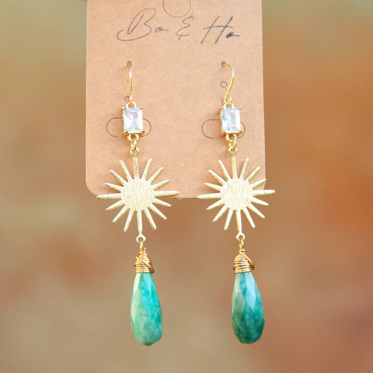 Gold Emerald Sun Earrings