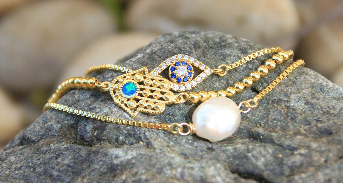 Gold Cubic Zirconia Evil Eye Bracelet